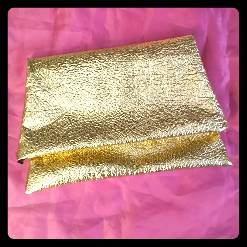 Vintage Gold Metallic Fold Over Clutch Purse